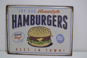 Plechová reklamní cedule 30 x 40 cm, Hamburgers