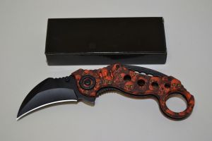Zavírací nůž - karambit orange skull steel