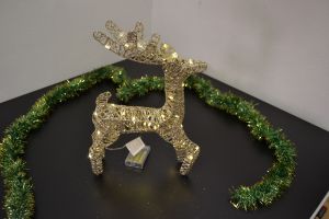 Vánoční osvětlení, drátěný sob na baterie 50cm, šampaň, bateriový PRC
