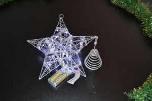 Vánoční osvětlení, drátěná hvězda na baterie 20cm, stříbrná, bateriová