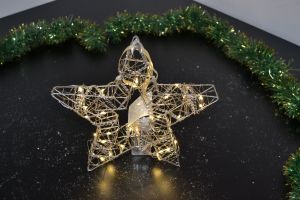 Vánoční osvětlení, drátěná hvězda na baterie 25cm, dvjojitá, šampaň, bateriová PRC
