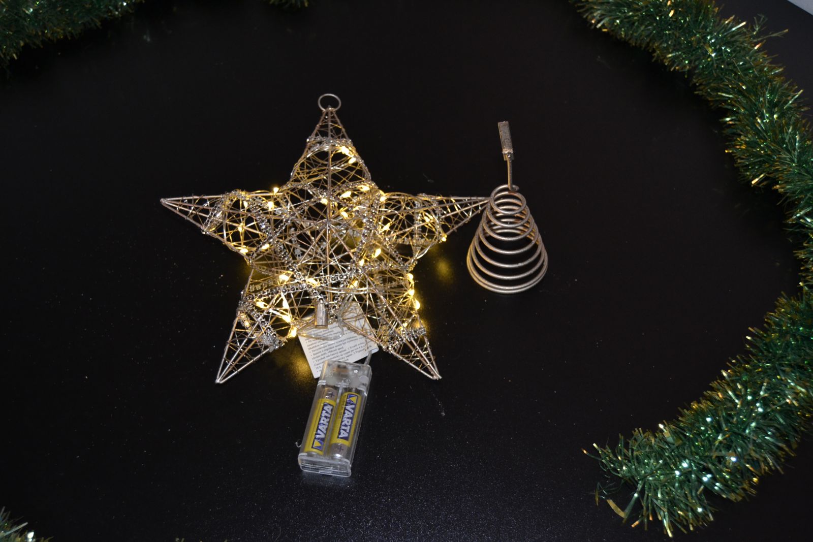Vánoční osvětlení, drátěná hvězda na baterie 25cm, šampaň, bateriová PRC