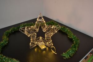 Vánoční osvětlení, drátěná hvězda na baterie 35cm, dvjojitá, šampaň, bateriová PRC