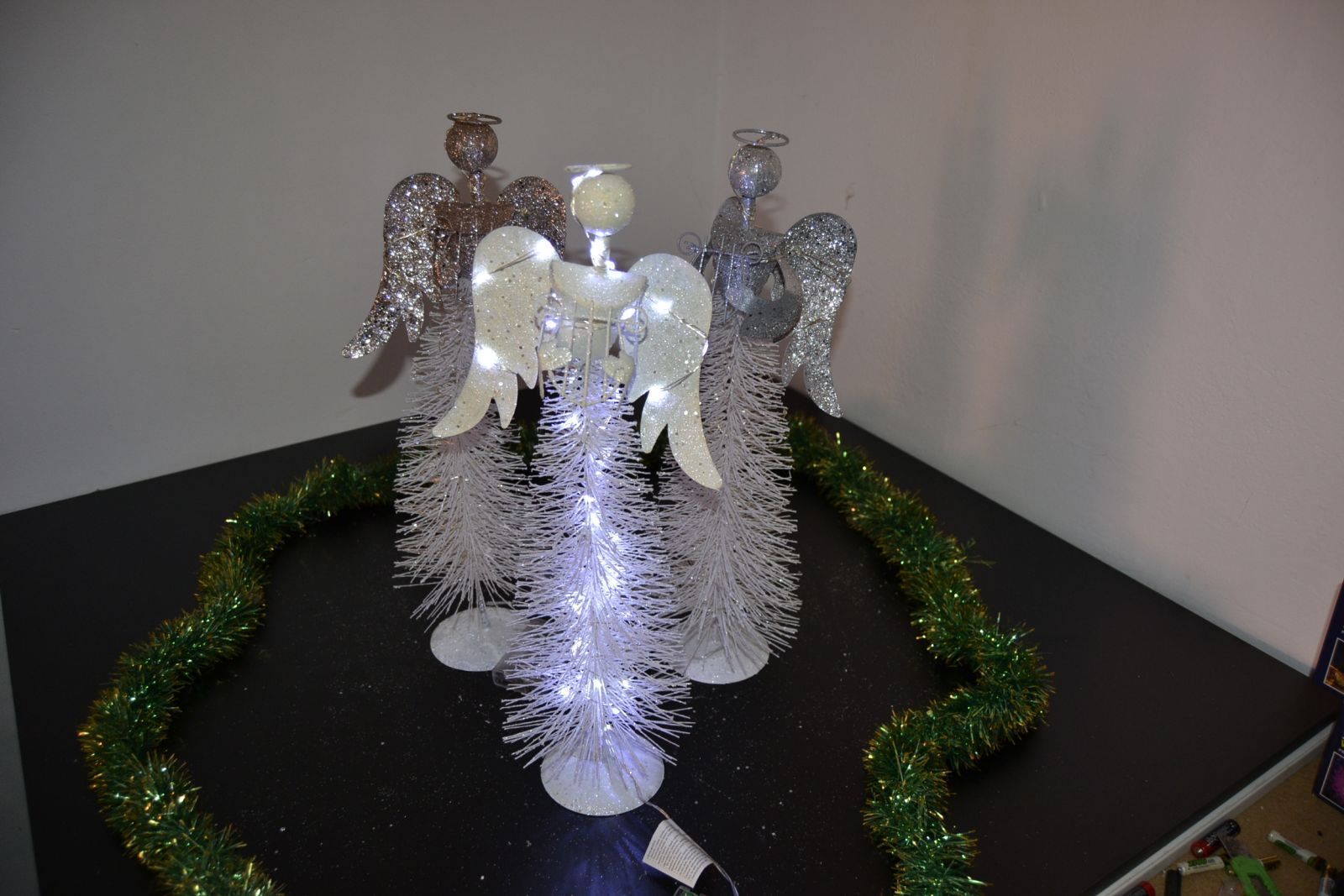 Vánoční osvětlení, drátěný anděl na baterie 48cm, stříbrný, bateriový PRC