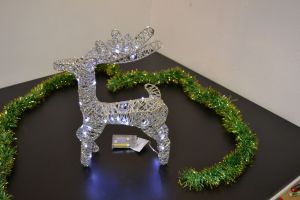 Vánoční osvětlení, drátěný sob na baterie 40cm, stříbrný, bateriový